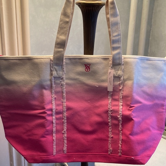 Victoria's Secret Handbags - Victoria's Secret Pink to Fuchsia Ombre Extra Large Canvas Tote